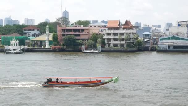 Πανοραμική Θέα Τοπίο Του Ποταμού Chaopraya Ποταμόπλοιο Μεταφορά Και Υπόβαθρο — Αρχείο Βίντεο