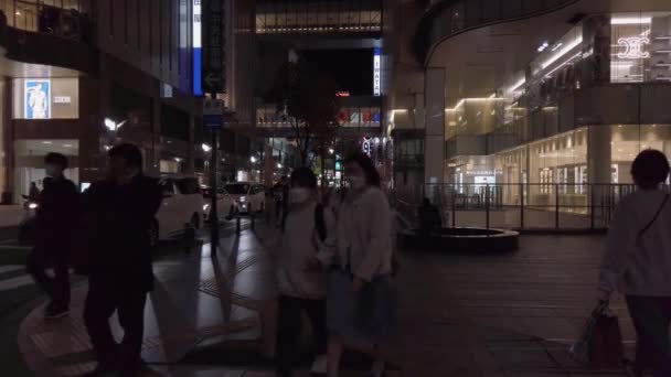 11月17日 日本福冈 在福冈天津市市区慢行过马路 在繁忙的夜晚过马路 — 图库视频影像