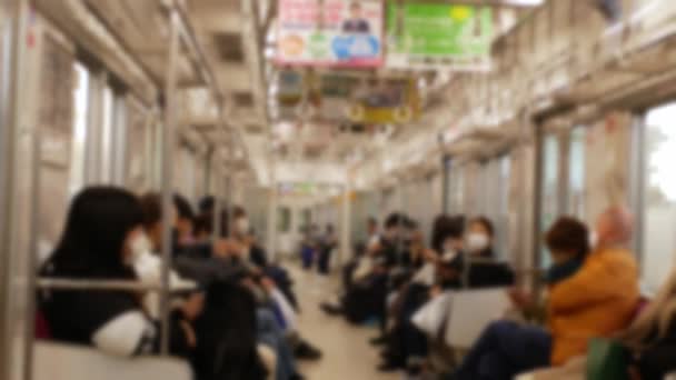 Fora Focalizar Visão Turva Dentro Trem Vagão Metrô Enquanto Move — Vídeo de Stock