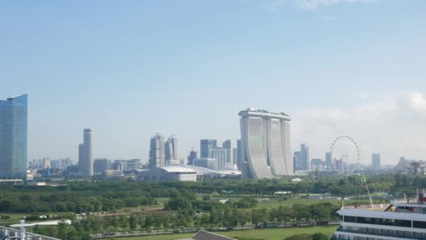 Εναέρια Θέα Τοπίο Της Πόλης Της Σιγκαπούρης Ορίζοντα Πολλά Ορόσημο — Αρχείο Βίντεο