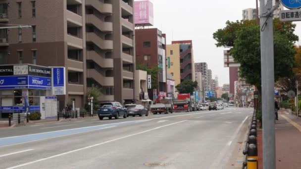 2022 Fukuoka Japan Cars 사람들은 광고판 사이에 후쿠오카의 후지사키 지역에서 — 비디오