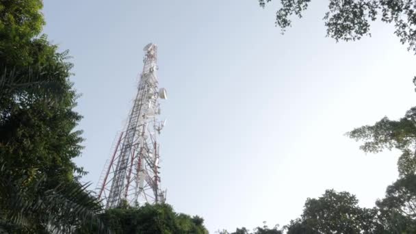 5G网络通信塔 具有移动通信和卫星无线连接的蜂窝微波无线方向 现代技术 — 图库视频影像