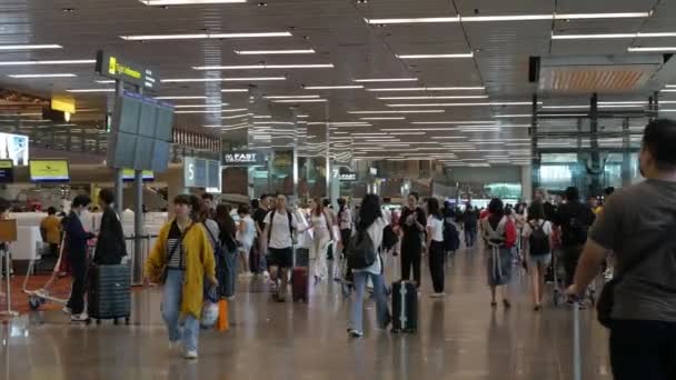 2007年8月22 23日新加坡昌吉国际机场候机楼办理登机手续的区域内的景观内部景观 许多旅客可在此观光 — 图库视频影像