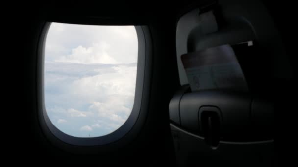 View Plane Window Thick Cloud Beautiful Sky Clouds Sea Ocean — Stockvideo