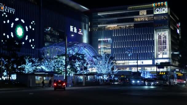 November 2022 Fukuoka Japán Táj Éjszakai Megvilágítás Világít Hakata Állomás — Stock videók
