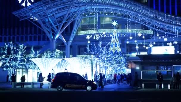 Listopadu 2022 Fukuoka Japonsko Krajina Noční Osvětlení Svítit Stanici Hakata — Stock video