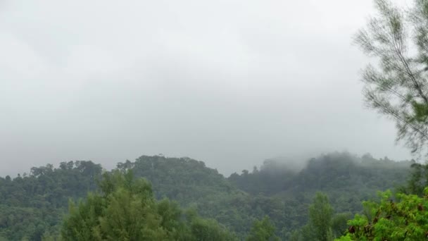 Vedere Timp Lanțului Montan Nori Umiditate Ceață Timpul Apusului Soare — Videoclip de stoc