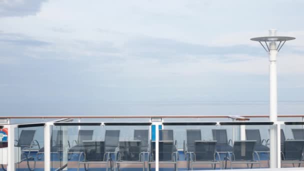 Empty Lounge Chairs Sundecks Cruise Ship While Cruising International Open — Stock Video