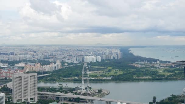 Aerial Landscape View Marina Bay Area Giant Ferris Wheel Singapore — Stock Video