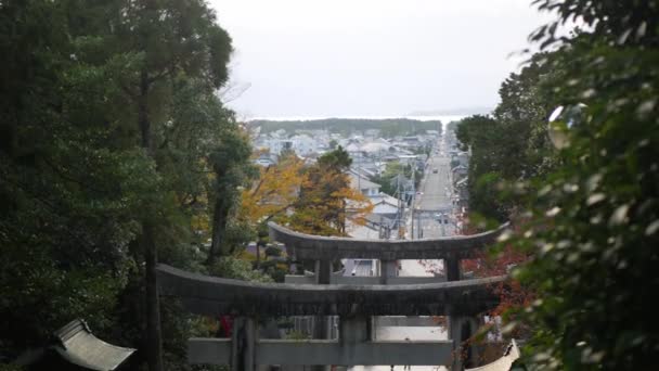 Kilátás Sok Torii Japán Stílusú Kapuk Miyajidake Szentély Végig Lépcsőn — Stock videók
