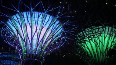 23.2022.Singapore. Singapur 'daki ünlü Bay durağı Garden' daki performansı ışık altında gösterirken süperağaç modern mimari ağaç tasarımına bakın.