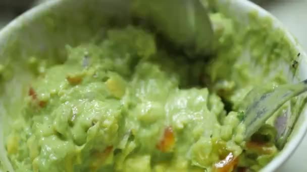 Ручної Роботи Приготування Мексиканської Їжі Гуакамоле Занурює Здорову Закуску Їжі — стокове відео