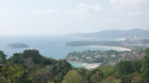 Panorama Krajina Pohled Ukazují Zátoky Phuketu Jasnou Modrou Oblohou Pod — Stock video