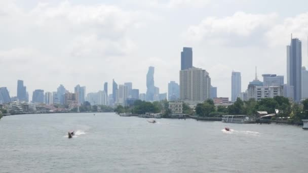 2023 Μπανγκόκ Thailand Panorama Θέα Τοπίο Του Ποταμού Chaopraya Ποταμόπλοιο — Αρχείο Βίντεο