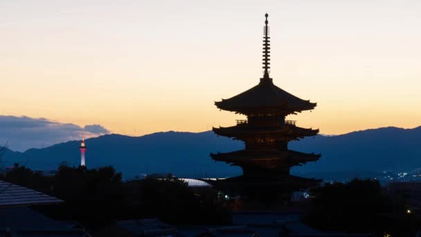 Timelapse Vista Aérea Ciudad Kyoto Antiguo Edificio Pagoda Yasaka Torre — Vídeo de stock