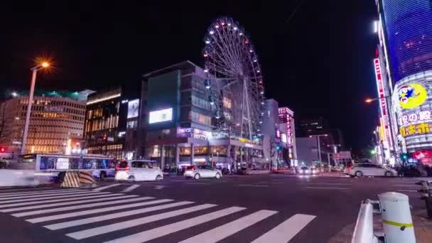 Febuary2 2024 Nagoya Japonya Geceyarısı Cadde Kavşağındaki Cadde Kavşağındaki Kavşağın — Stok video