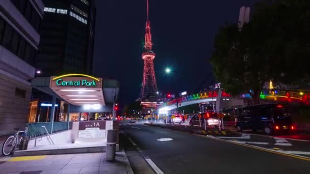 Trafiğin Görüldüğü Sokak Manzarası Nagoya Kulesine Götürüyor Nagoya Şehrinin Ünlü — Stok video