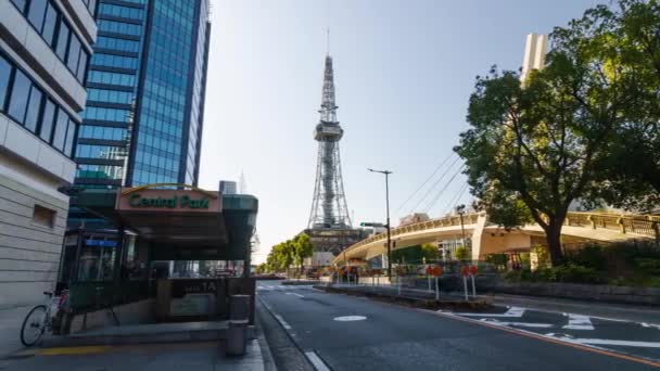 Timelapse Pohled Ulici Dopravou Vede Nagoya Věž Turistické Slavné Atrakcí — Stock video