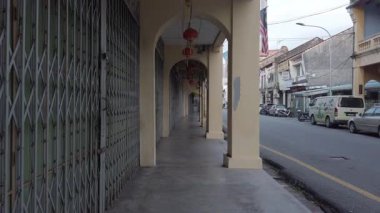 18 Ağustos 2022 Penang, Malezya. Avrupa Koloni Mimarisi 'ndeki eski dünya mirası evlerinin manzara manzarası. Penang' daki eski kasaba manzarası.