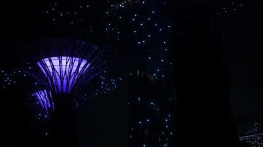 23.2022.Singapore. Singapur 'daki ünlü Bay durağı Garden' daki performansı ışık altında gösterirken süperağaç modern mimari ağaç tasarımına bakın.