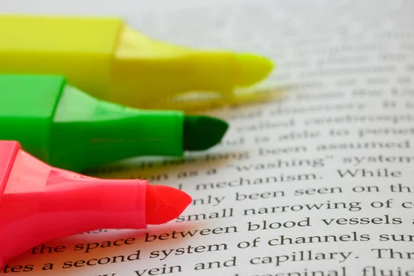 Pink Yellow Green Highlighters Efficient Highlighting Technique Study Stock Photo