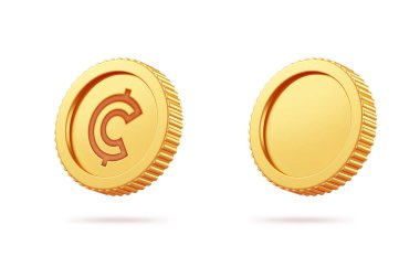 Set of gold coins isolated on background in different positions