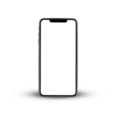 Akıllı telefon modeli, beyaz arkaplanda boş ekran çerçeve şablonu olan üç açılı cep telefonundan izole edilmiş.