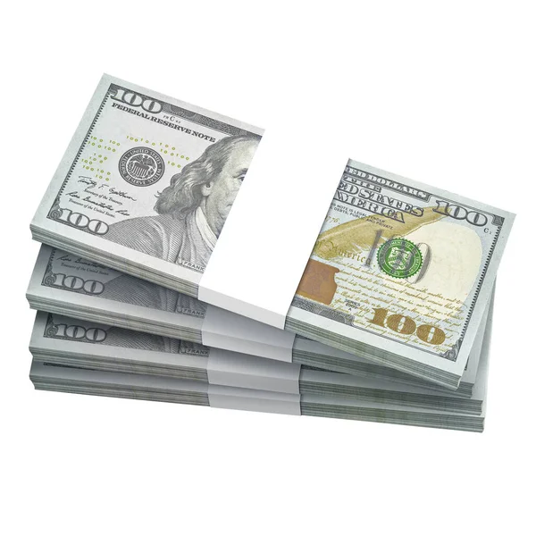 Money Stacks Dollar Bundles Isolated White Background Stockfoto
