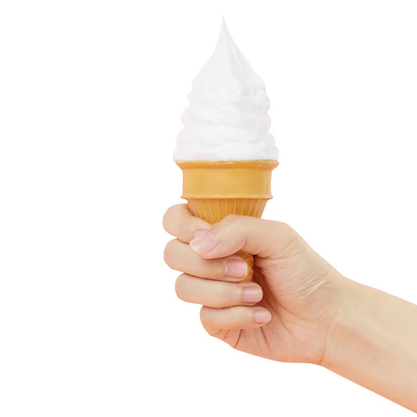 Рука Держит Мороженое Конус Изолирован Белом Фоне Лицензионные Стоковые Изображения