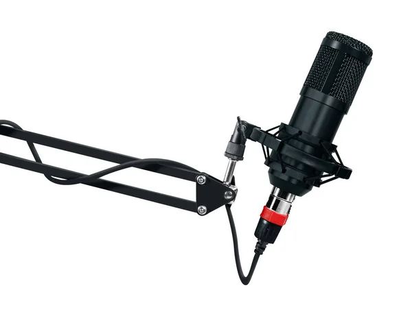 Профессиональный Микрофон Белом Фоне Звукозаписывающее Вещательное Оборудование Стоковое Изображение