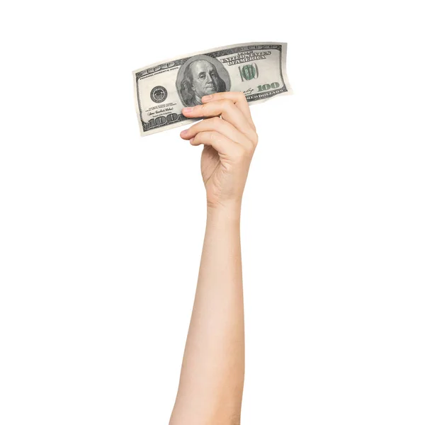 Menselijke Hand Met Geld Isoleren Wit Stockfoto