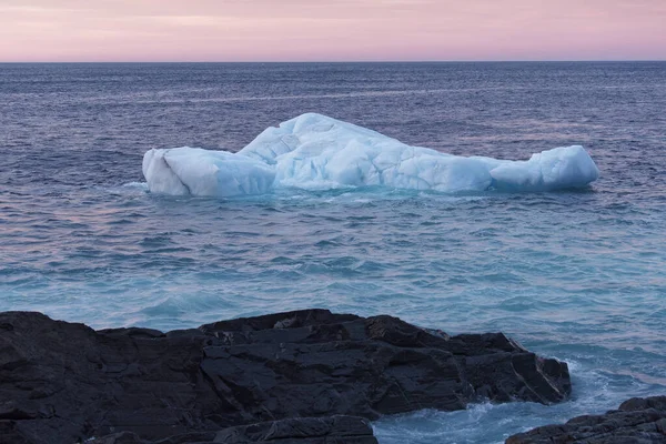 一个美丽的海岸冰山随着海浪移动 这些冰山常见于纽芬兰省和拉布拉多半岛海岸线沿线的春天和初夏 — 图库照片