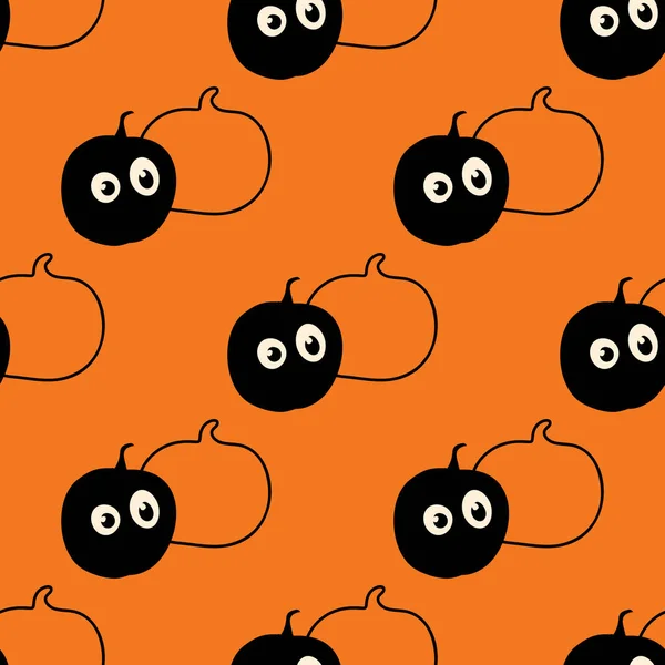 Halloween Nahtlose Muster Mit Kürbissen Illustration Auf Orangefarbenem Hintergrund — Stockvektor