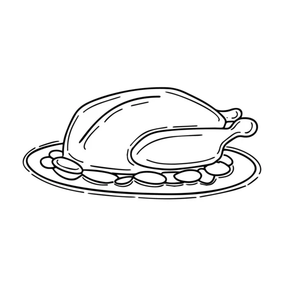 Ilustrasi Bebek Panggang Makanan Natal Tradisional Dalam Gaya Corat Coret - Stok Vektor