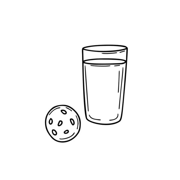 Ein Glas Milch Und Kekse Doodle Stil — Stockvektor