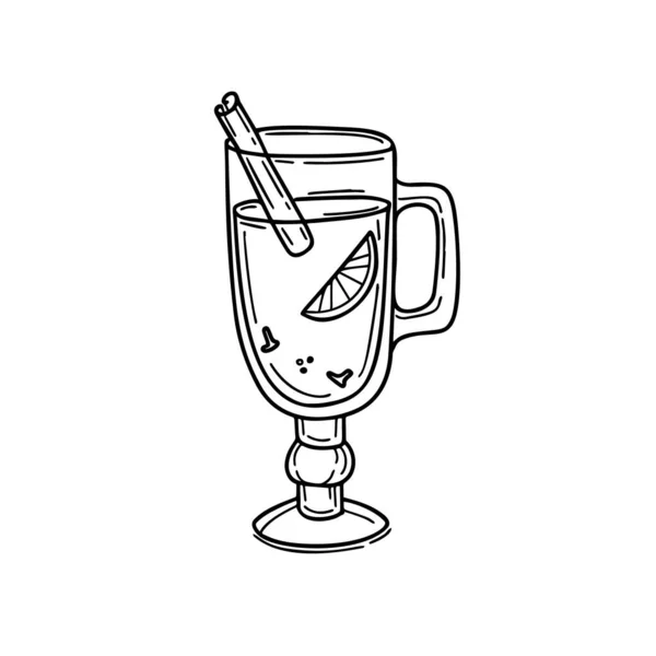 Иллюстрация Бокала Глинтвейна Традиционный Зимний Напиток Стиле Каракулей Изолированный Белом — стоковый вектор