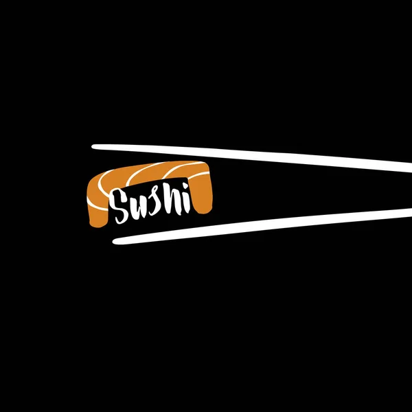 Stiliserad Illustration Sushi Logotyp Med Bokstäver Och Lax Svart Bakgrund — Stock vektor