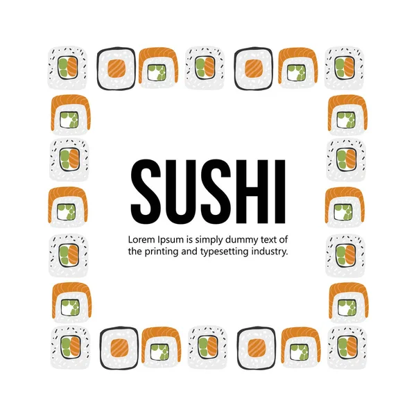 Sushi Rolle Illustrationen Rahmen Auf Weißem Hintergrund — Stockvektor
