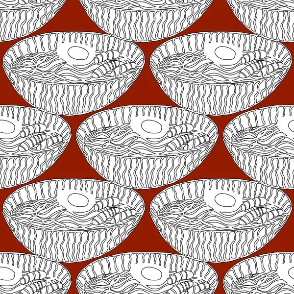 Бесшовный Рисунок Лапшой Азиатской Кухни Красном Фоне — стоковый вектор