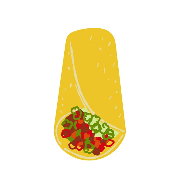 Burrito Alimentaire Mexicain Illustration Isolé Sur Fond Blanc — Image vectorielle