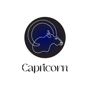 Astrological zodiac sign Capricorn in line art style on dark blue Zodiak astrology symbol.