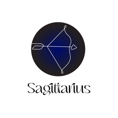 Astrological zodiac sign Sagittarius in line art style on dark blue Zodiak astrology symbol.