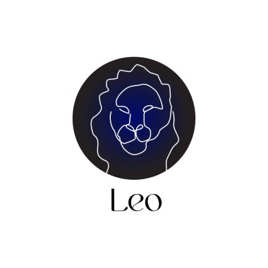 Astrological zodiac sign Leo in line art style on dark blue Zodiak astrology symbol.