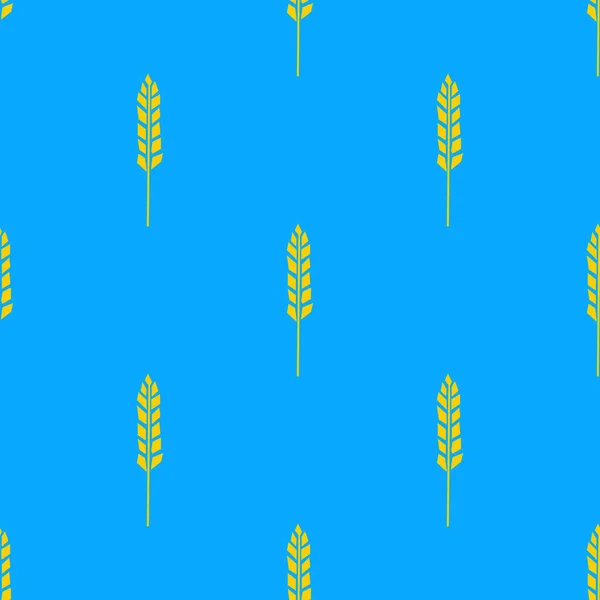 蓝色背景下切割风格黄褐色小麦小穗无缝图案 — 图库矢量图片