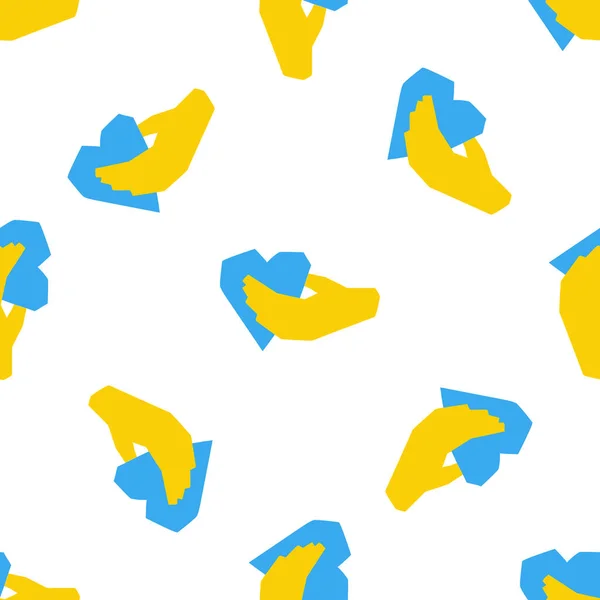Naadloos Patroon Met Symbool Illustratie Hart Hand Blauwe Gele Kleur — Stockvector