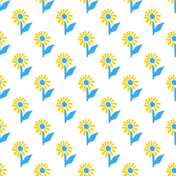 Безшовний Візерунок Стилізованою Ілюстрацією Соняшнику Стилі Різання Синьо Жовтого Кольору — стоковий вектор