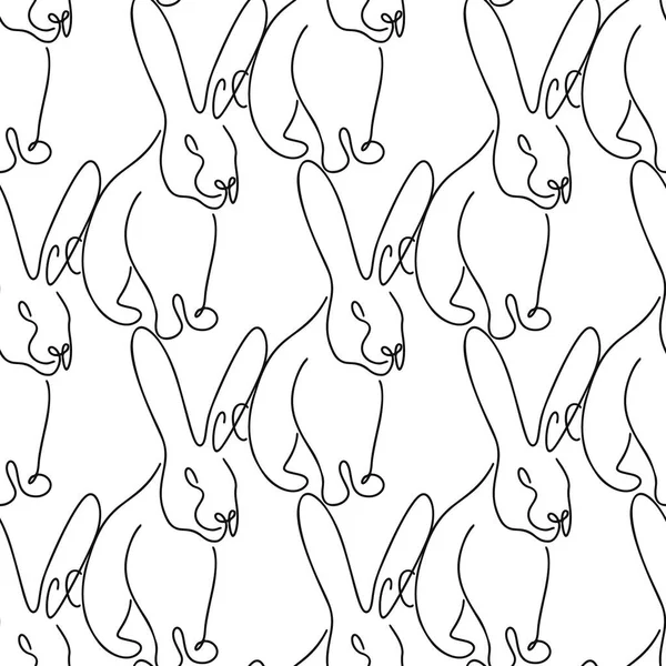 Patrón Sin Costura Con Ilustración Conejos Estilo Arte Línea Blanco — Archivo Imágenes Vectoriales