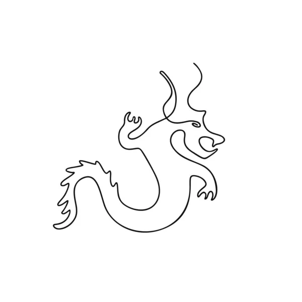 Dragon Illustration Linie Kunststil Isoliert Auf Weiß — Stockvektor