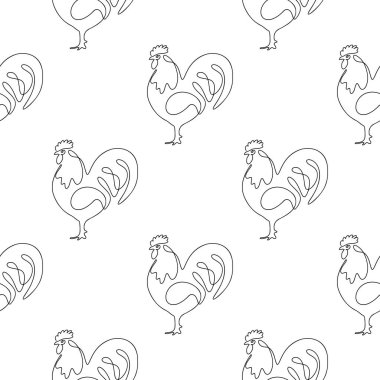 Beyaz arkaplanda Roosters çizim biçimi ile kusursuz desen.