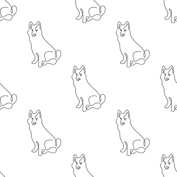 Naadloos Patroon Met Honden Illustratie Lijn Kunst Stijl Witte Achtergrond — Stockvector